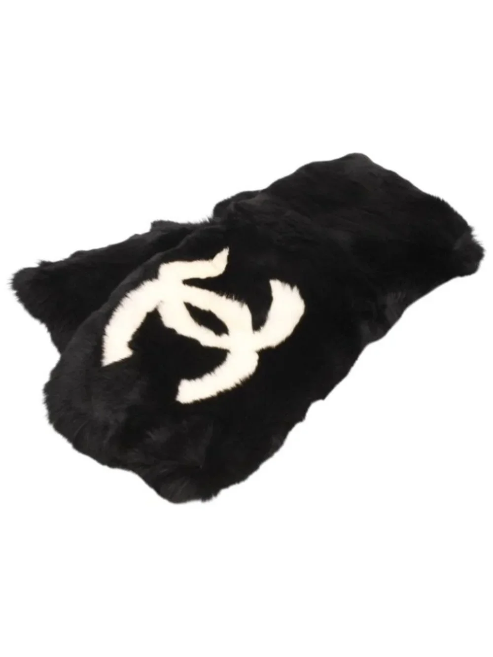 Chanel Big CC Logo Rabbit Neck Warmer Scarf Black White